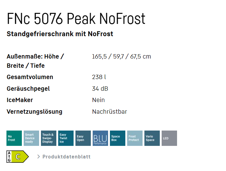 LIEBHERR利勃海尔FNc 5076 Peak独立式冰箱 无霜 2