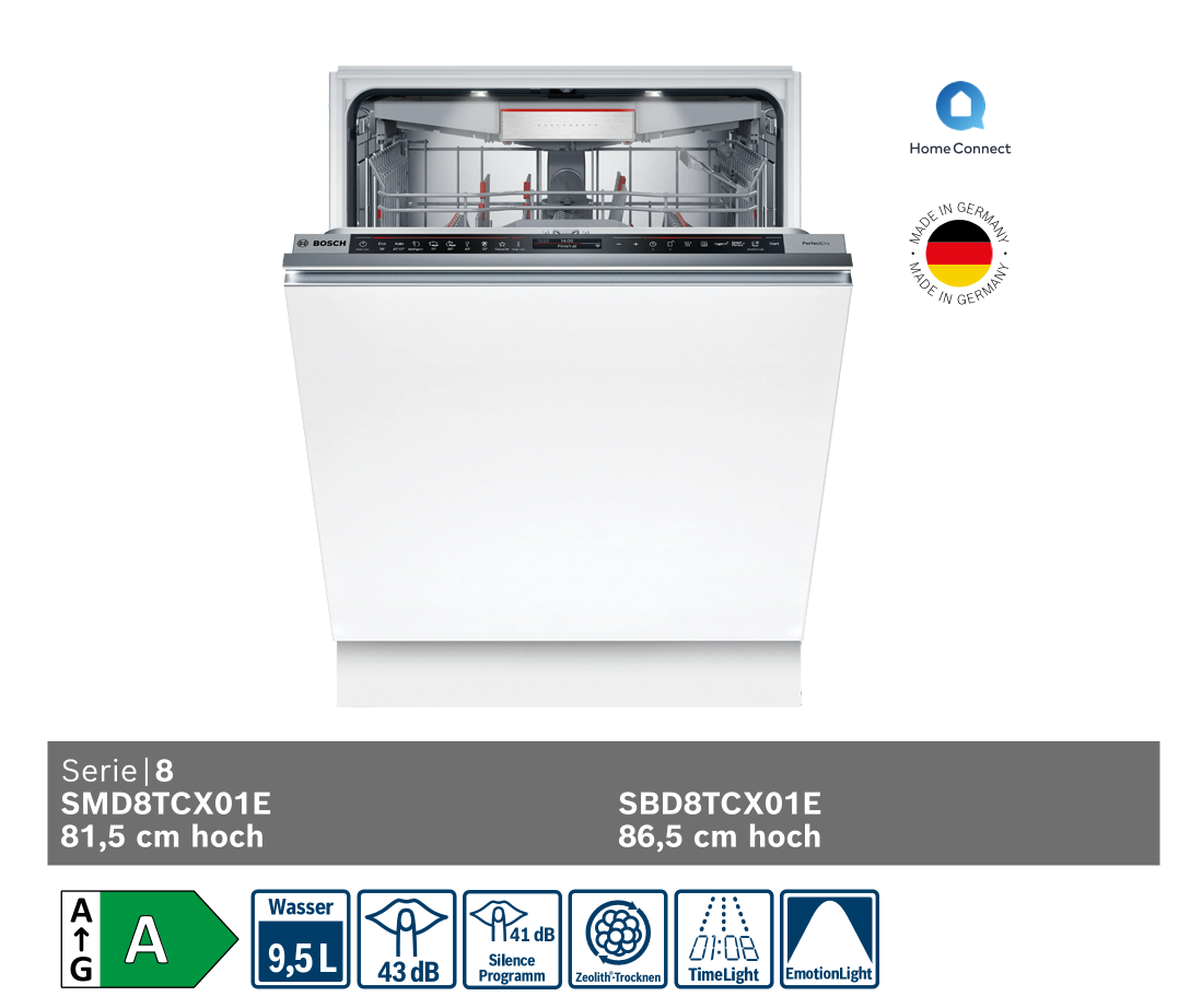 Bosch博世8系嵌入式SMD8TCX01E洗碗机 时间之光 家居互联 德国制造