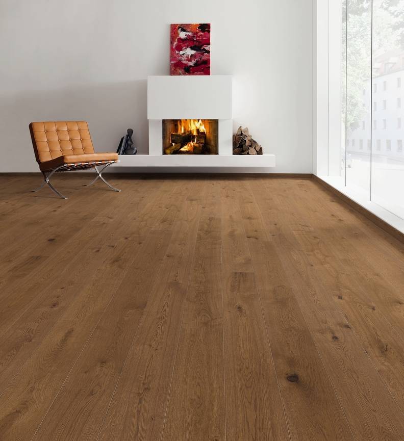德国汉诺地板三层橡木Plank 1-Strip 2V Oak Nutmeg Brown Universal brushed 534608